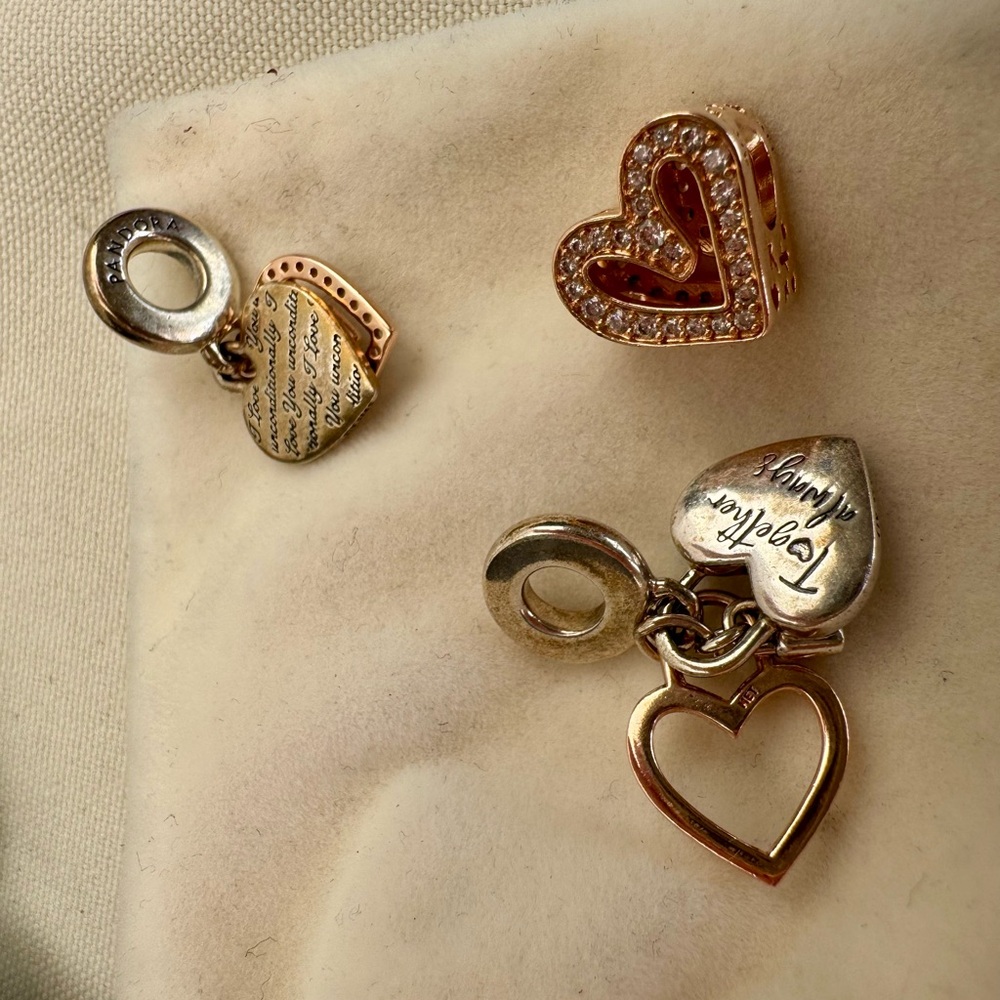 Authentic Pandora charms lot of 3 Gold rose used